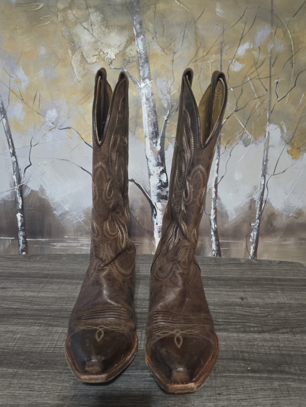 Brown Leather Western Cowboy Boots - Embroidered Shaft
